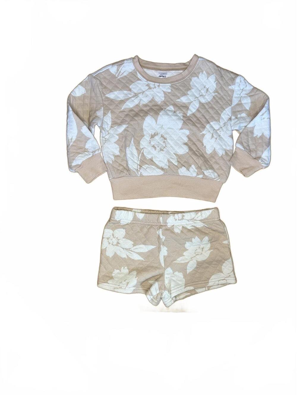 Carter's Beige Floral Sweatshirt Shorts Set 24M